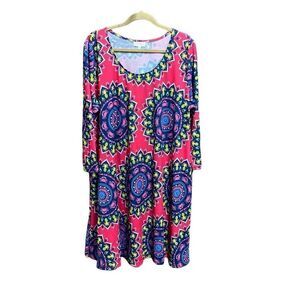 Simply Southern Multi Pineapple & Crab Print Shift Dress Size XXL